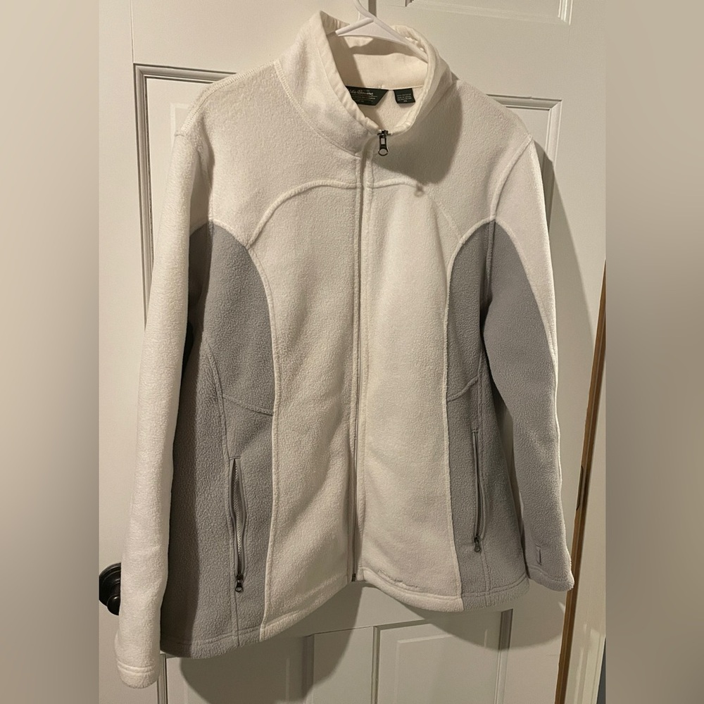 Eddie Bauer Women’s White and Gray Fleece Jacket - XXL